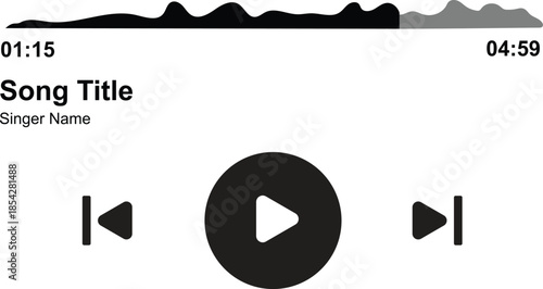 Audio Waveform Music Player UI Design - Sound Frequency Visualizer with Play and Skip Controls, Progress Tracker, and Song Information Layout - Professional Media Streaming Interface Vector
