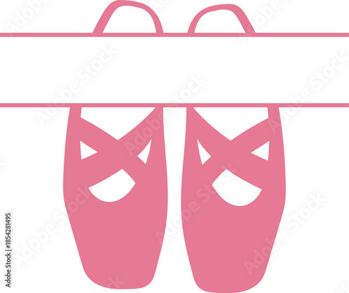 Split Monogram Pink Ballet Pointe Shoes Vector Frame - Customizable Name Plate Design for Ballerina, Dance Studio Branding, Personalized Nursery Art, and Girly Craft Projects - Blank Space