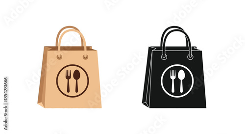 Two shopping bags with cutlery designs one light and one dark