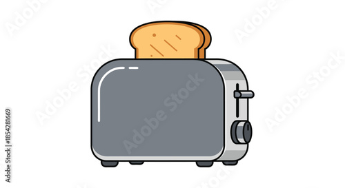 A simple gray toaster with a single slice of golden brown toast popping up