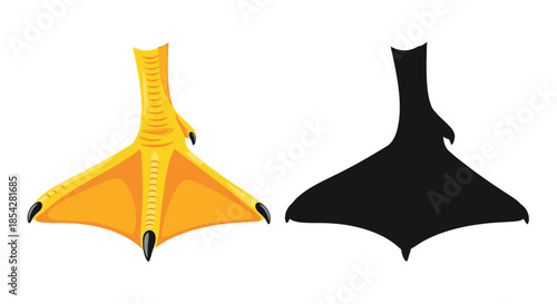 A vibrant yellow duck foot alongside its dark silhouette illustration