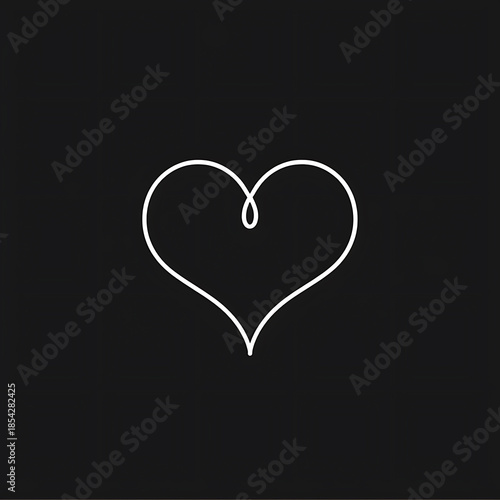  heart shape logo. White line isolated on black background for branding and design