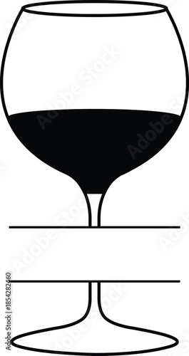 Modern Wine Glass Icon with Horizontal Text Frame, Minimalist Stemware Graphic for Tasting Event Invitations, Bar Menus, and Winery Branding, Creative Alcohol Label Template.