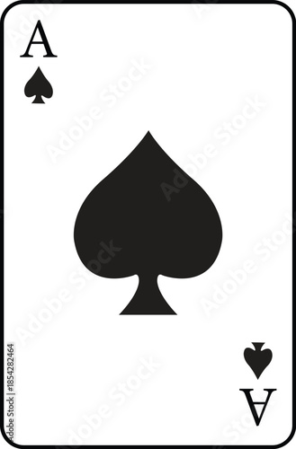 Ace of Spades Playing Card Illustration, Classic Black and White Vector Graphic for Casino Branding, Gambling Games, Magic Tricks, and Poker Night Design Projects, Isolated Card Symbol.