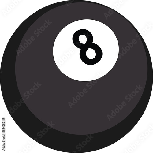 Eight Ball Billiards Pool Ball Illustration from a Side Angle, Vector Graphic for Sports Bars, Game Room Branding, and Competition Marketing, Minimalist Sports Equipment Icon.