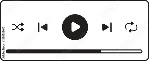 Minimalist Audio and Video Media Player Control Bar Icon Set, Digital Interface Buttons for Play, Pause, Shuffle, and Repeat, Video Streaming UI Design Element for Web and Mobile Apps.