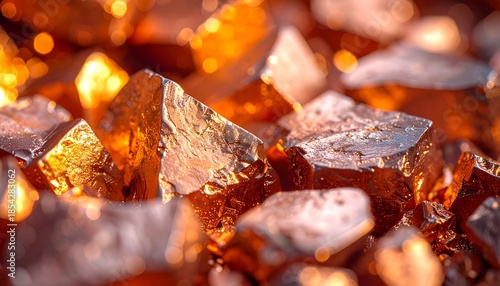 Macro photography of copper ore showing detailed raw mineral texture, representing ore extraction, mining industry, and copper as an essential metal for conductive and industrial materials.