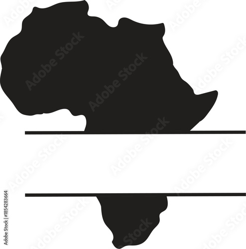 Africa Continent Map Silhouette with Blank Split Monogram Horizontal Frame. Custom Name Plate Template for African Heritage Pride, Travel Branding, Cultural Identity, and Genealogy Projects.