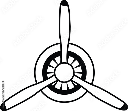 Blue and Yellow Airplane Propeller Engine Hub Graphic. Aviation Industry Vector Symbol for Flight Schools, Aerospace Engineering, Aircraft Maintenance, and Pilot Education Visual Elements.