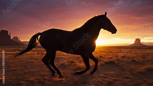 Majestic Horse Silhouette Galloping at Sunset - A Wild West Dream.