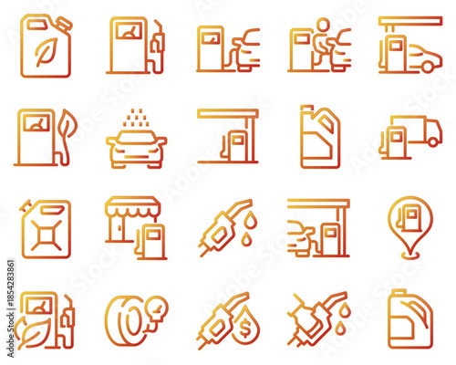 Simple Set of Gas Station Related Vector Line Icons. Contains such Icons as Carwash, Self-service filling, Fuel Pump and more.