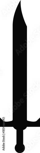 Medieval Sword Silhouette Icon, Longsword Weapon Graphic, Ancient Knight Blade Black Shape, Historical Combat Equipment, Fantasy RPG Game Asset, Minimalist Martial Arts Design Vector Element.