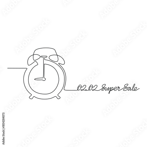 Continuous line drawing vector illustration of a Day Sale 02.02. A super sale design presented in a simple, linear, continuous-line style. An online shopping–themed concept for your design assets.