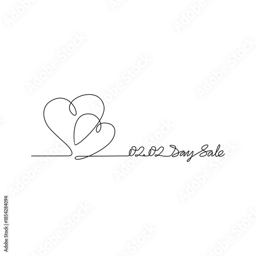 Continuous line drawing vector illustration of a Day Sale 02.02. A super sale design presented in a simple, linear, continuous-line style. An online shopping–themed concept for your design assets.