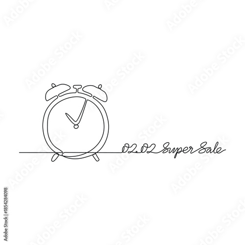Continuous line drawing vector illustration of a Day Sale 02.02. A super sale design presented in a simple, linear, continuous-line style. An online shopping–themed concept for your design assets.