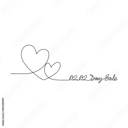 Continuous line drawing vector illustration of a Day Sale 02.02. A super sale design presented in a simple, linear, continuous-line style. An online shopping–themed concept for your design assets.