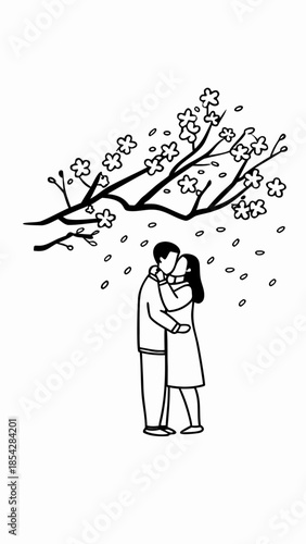 Couple Sharing a Tender Moment Under Blossoming Trees