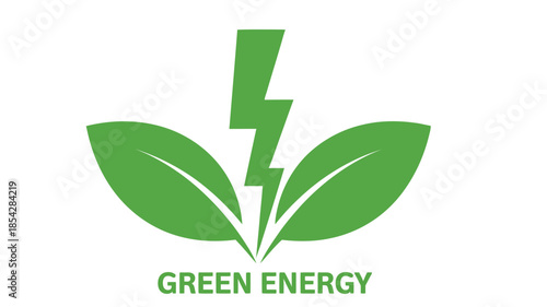 A vibrant green leaf with a lightning bolt symbol representing sustainable energy solutions