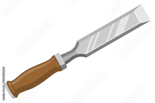 Detailed Vector Illustration of a Woodworking Chisel with Brown Handle. Isolated Hand Tool EPS Graphic for Carpentry, Wood Carving, Construction, and DIY Projects on White.