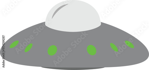 Classic UFO Flying Saucer Illustration with Green Lights and Glass Dome, Extraterrestrial Spaceship Vector, Sci-Fi Alien Spacecraft Graphic for Science Fiction and Paranormal Research Design.