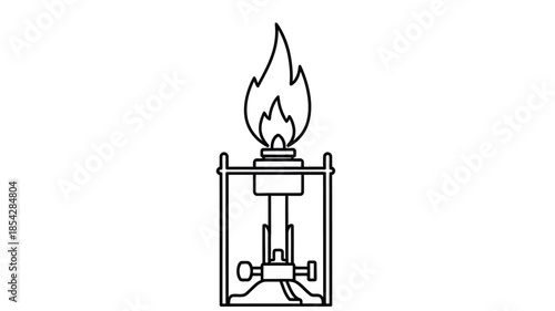 Simple line drawing of a vintage oil lamp with a flickering flame black and white
