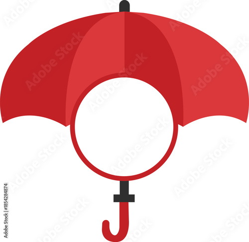 Red umbrella with circular frame for custom logo or monogram vector illustration. Weather protection emblem design for insurance branding, mobile weather apps, and seasonal graphic design projects.