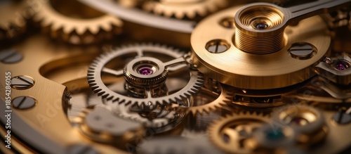 Close-up of intricate watch gears, mechanics, precision, engineering, background blur
