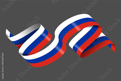 Dynamic waving ribbon in Russian flag colors, a modern vector illustration for national events and patriotic designs.