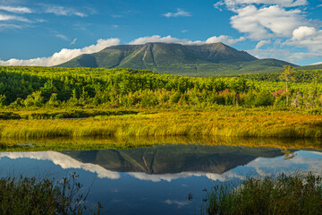 Plexiglas schilderij Reflectie Mount Katahdin weerspiegeld in heldere beek  © Madelyn
