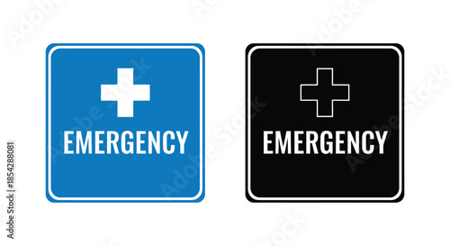 Two emergency medical signage variations one blue and one black with a white cross