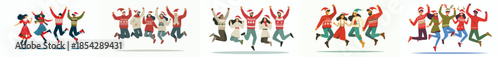 vector group of people jumping happily celebrating Christmas