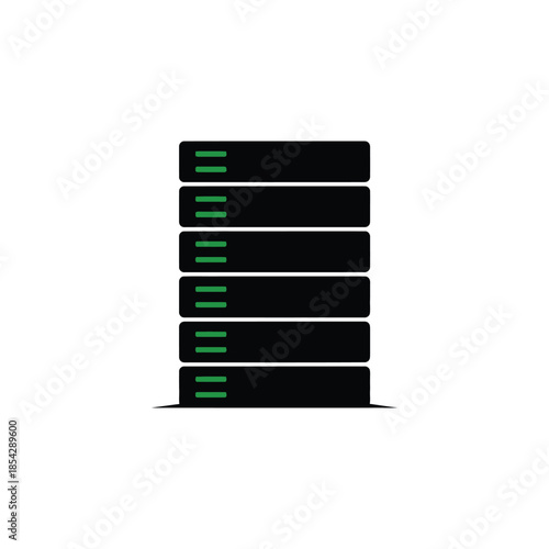 A stack of server blades with illuminated indicator lights a modern data center silhouette