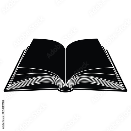An open book with visible pages a simple black and white image silhouette