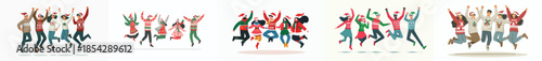 vector group of people jumping happily celebrating Christmas