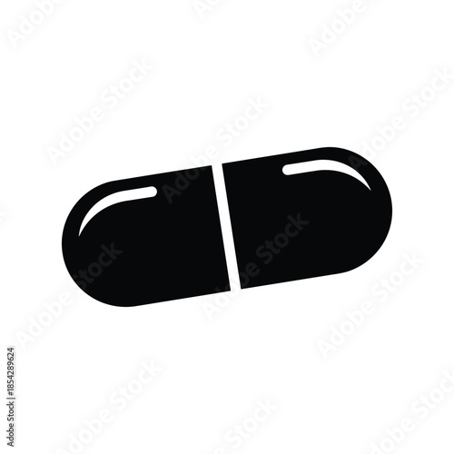 A sleek black capsule split in two showcasing its internal structure silhouette