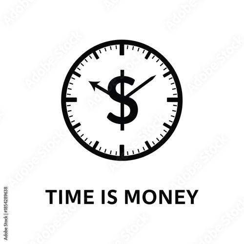 A black clock face with a dollar sign hand symbolizing time s value silhouette