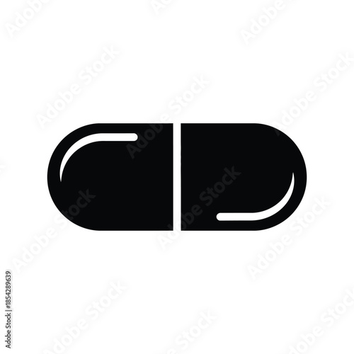 A stark black capsule shape dominates the composition presented as a flat silhouette