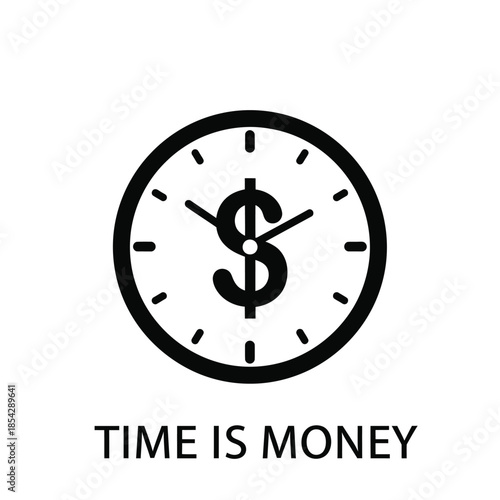 A striking clock face with a dollar sign conveying the notion of time is money silhouette