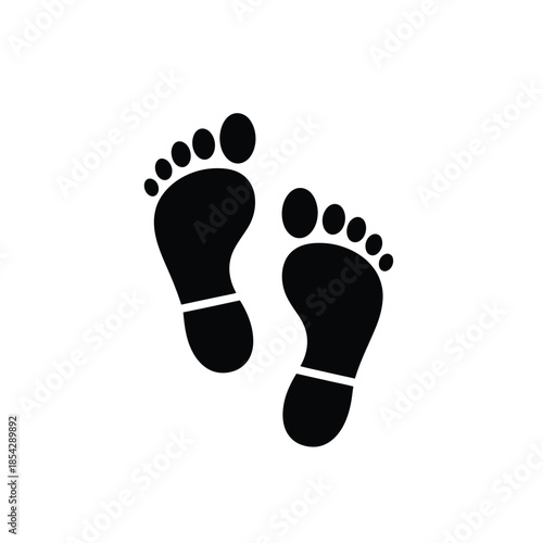 Two black footprints showing a walking path simple design graphic element silhouette