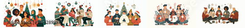 vector of a group of people drinking hot Christmas chocolate together