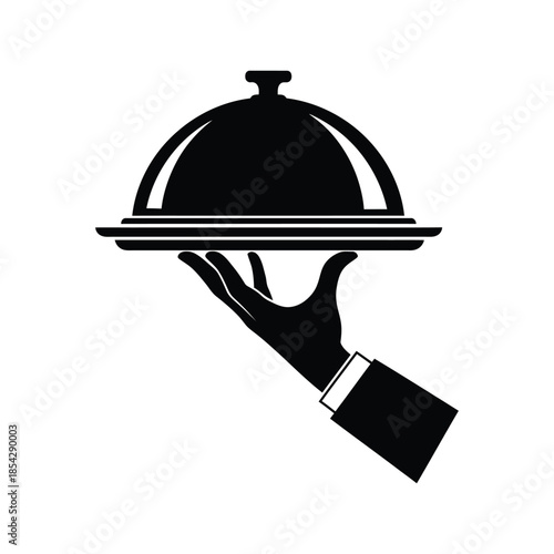 A hand presenting a covered dish classic serving style food presentation silhouette