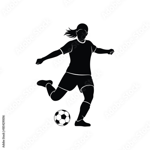 Female soccer player in action mid kick with the ball dynamic sport illustration silhouette