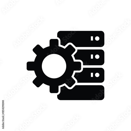 Gears and data blocks combined in a modern minimalist design silhouette