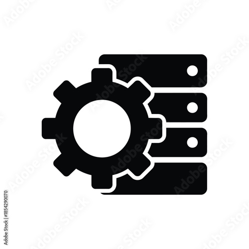 Black icon representing gears and data storage a simple technological illustration silhouette