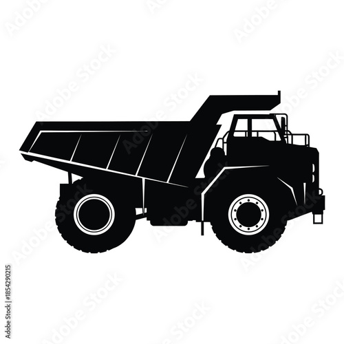 Detailed side view of a large dump truck industrial vehicle graphic representation silhouette