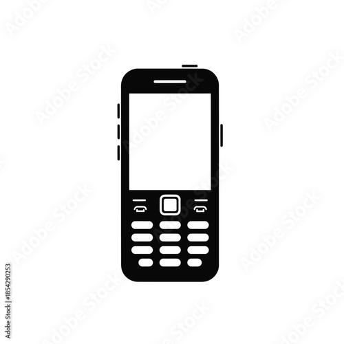A black mobile phone shown in a simple flat design style silhouette