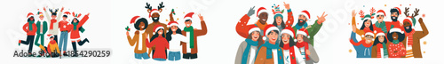 vector of a group of people taking a Christmas photo together