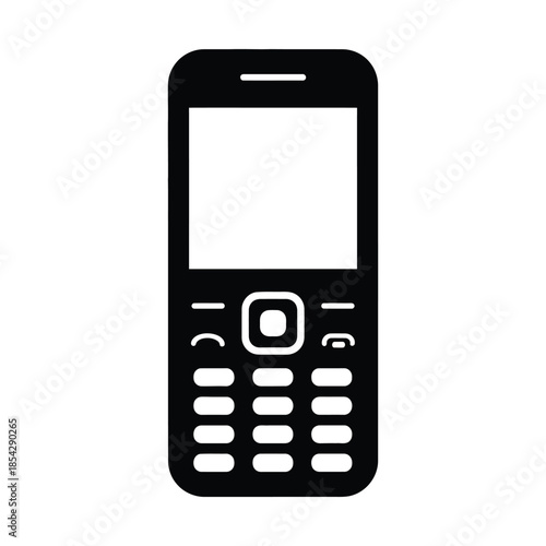 A simple black mobile phone design with visible buttons and a screen silhouette