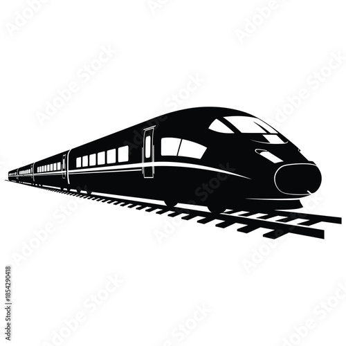 A sleek modern high speed train depicted in a striking black and white silhouette