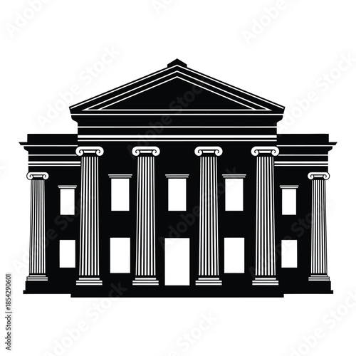 Classical architectural building design with columns and a triangular pediment silhouette